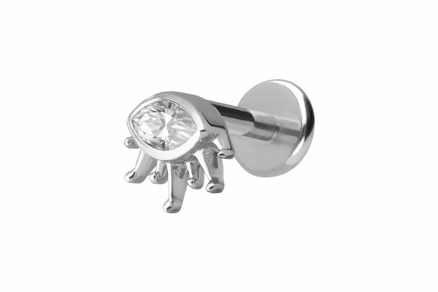 Titan Labret Piercing mit Innengewinde + 925er Silber Aufsatz MOISSANIT-OVAL + SONNENSTRAHLEN